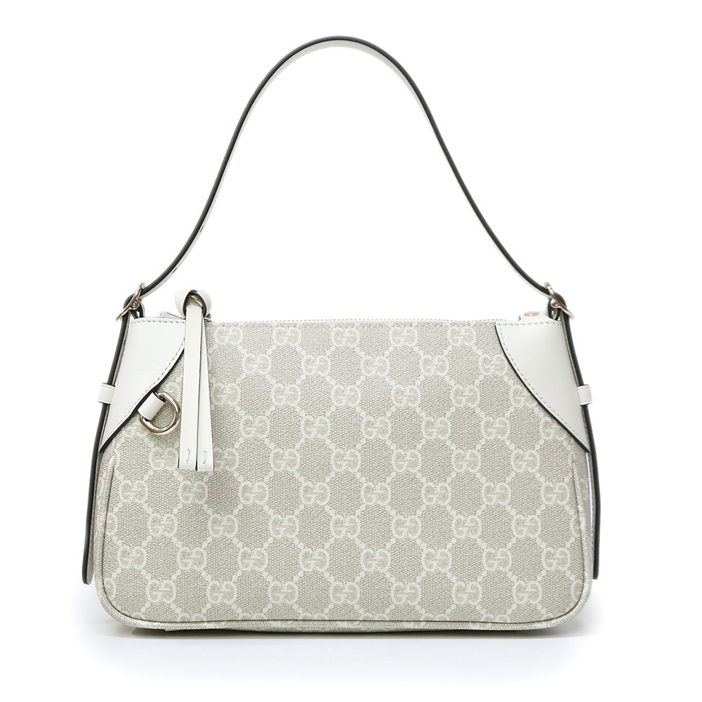 Gucci GG Emblem Shoulder Clutch Handbag Supreme Leather Beige White